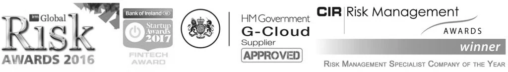 Awards and accreditations: IRM Global Risk Awards 2016, Bank of Ireland Startup Awards 2017 Fintech Award, HM Government G-Cloud approved supplier, CIR Risk Management Awards winner — Risk Management Specialist Company of the Year